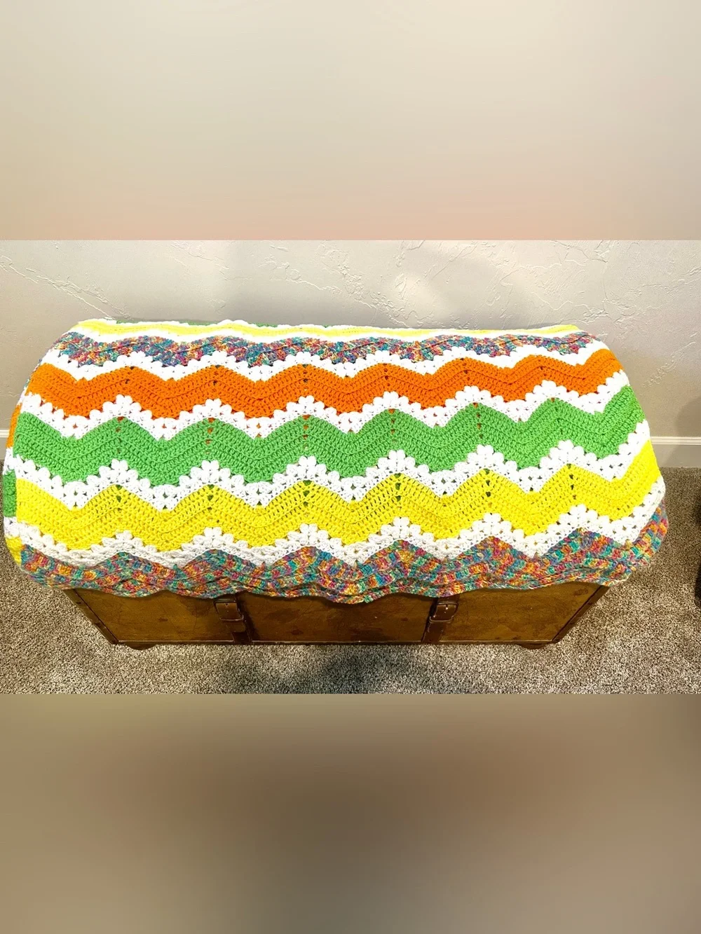Handmade Chevron Multicolor Afghan 39x56